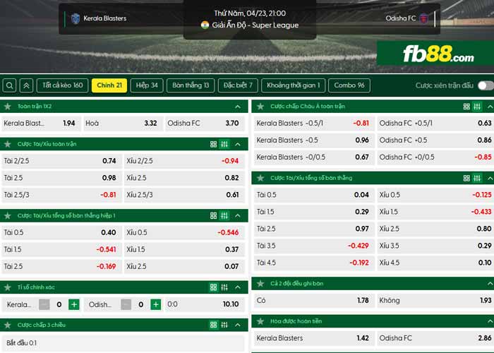 fb88-chi tiết kèo trận đấu Kerala Blasters vs Odisha