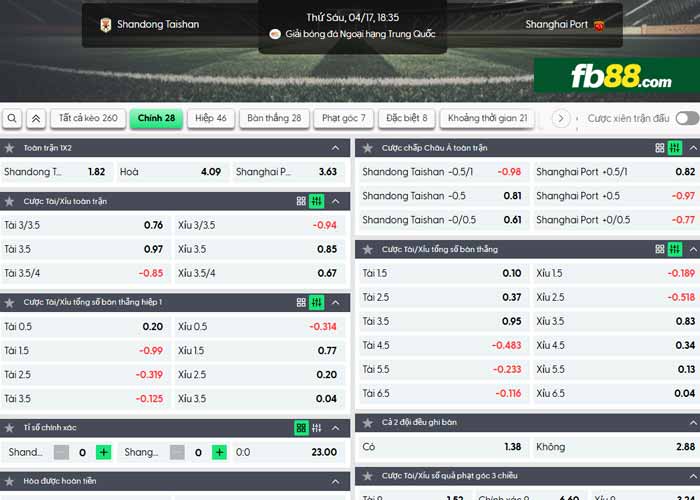 fb88-chi tiết kèo trận đấu Shandong Taishanvs Shanghai Port