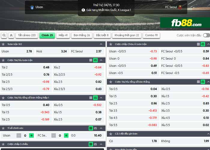 fb88-chi tiết kèo trận đấu Ulsan vs Seoul