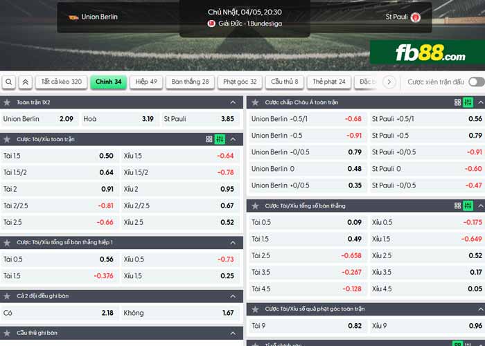 fb88-chi tiết kèo trận đấu Union Berlin vs St. Pauli
