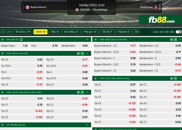 fb88-chi tiết kèo trận đấu Bayern Munich vs Heidenheim
