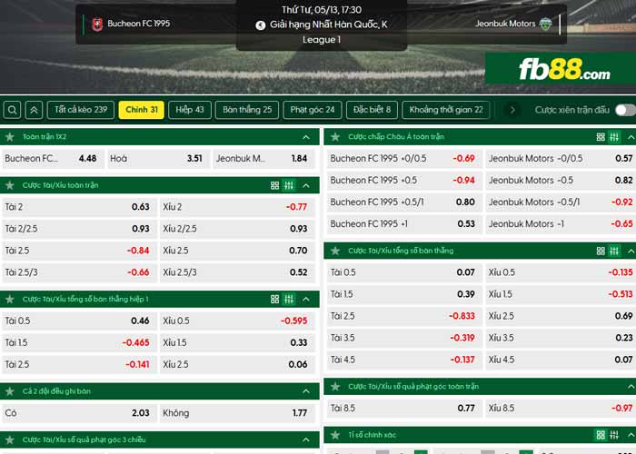 fb88-chi tiết kèo trận đấu Bucheon vs Jeonbuk