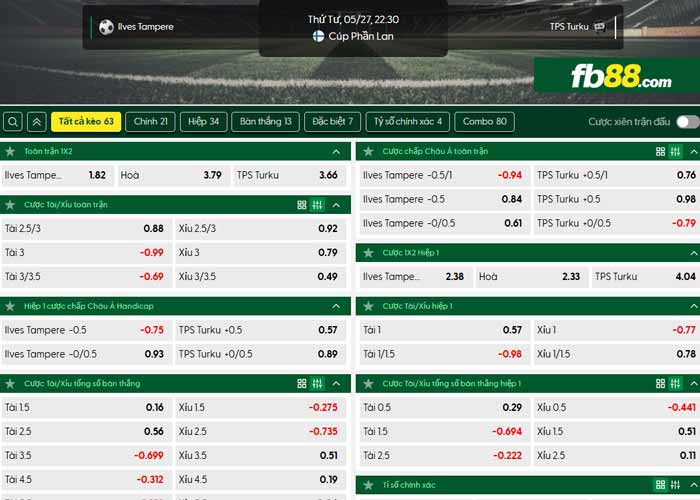 fb88-chi tiết kèo trận đấu Ilves Tampere vs Turun Palloseura
