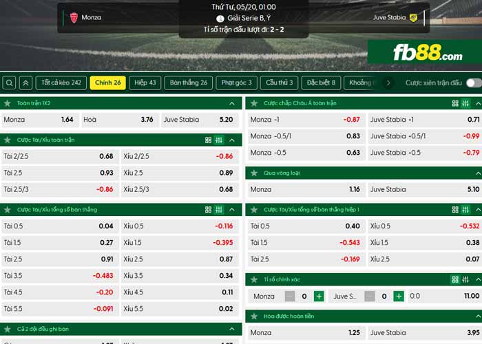fb88-chi tiết kèo trận đấu Monza vs Juve Stabia