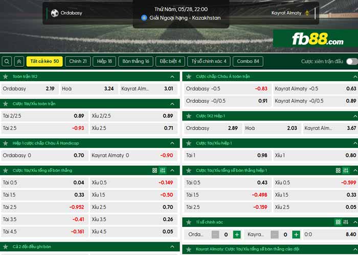 fb88-chi tiết kèo trận đấu Ordabasy vs Kairat Almaty