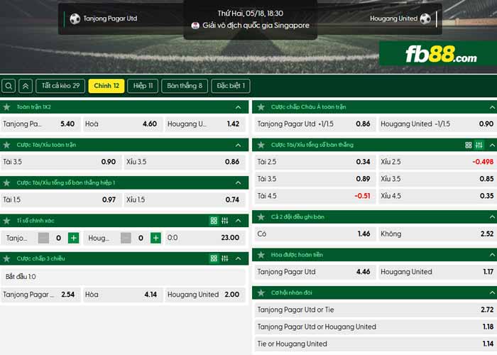 fb88-chi tiết kèo trận đấu Tanjong Pagar vs Hougang