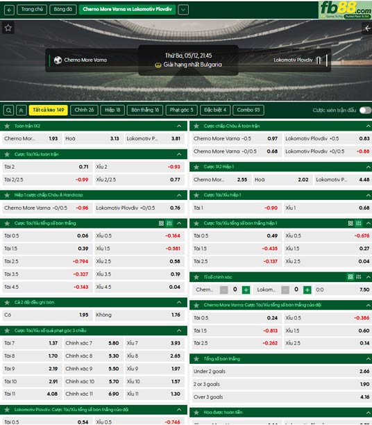 fb88-ty-le-tran-dau-Cherno-More-vs-Lokomotiv-Plovdiv-12-05-2026