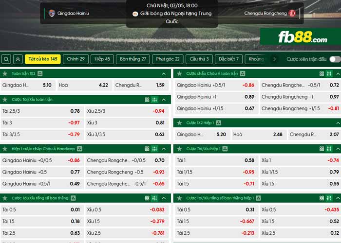 fb88-chi tiết kèo trận đấu Qingdao Hainiu vs Chengdu Rongcheng