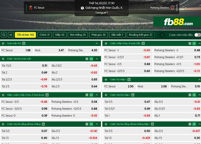 fb88-chi tiết kèo trận đấu Seoul vs Pohang