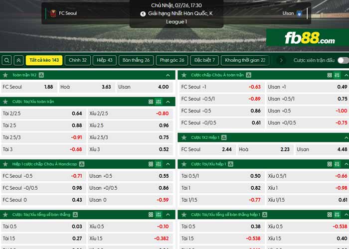 fb88-chi tiết kèo trận đấu Seoul vs Ulsan