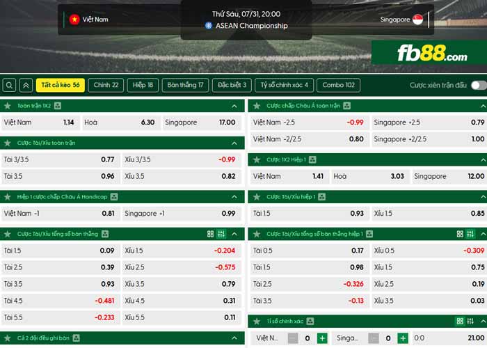 fb88-chi tiết kèo trận đấu Việt Nam vs Singapore