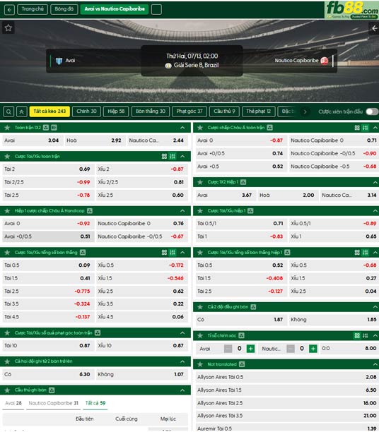fb88-ty-le-tran-dau-Avai-vs-Nautico-13-07-2026