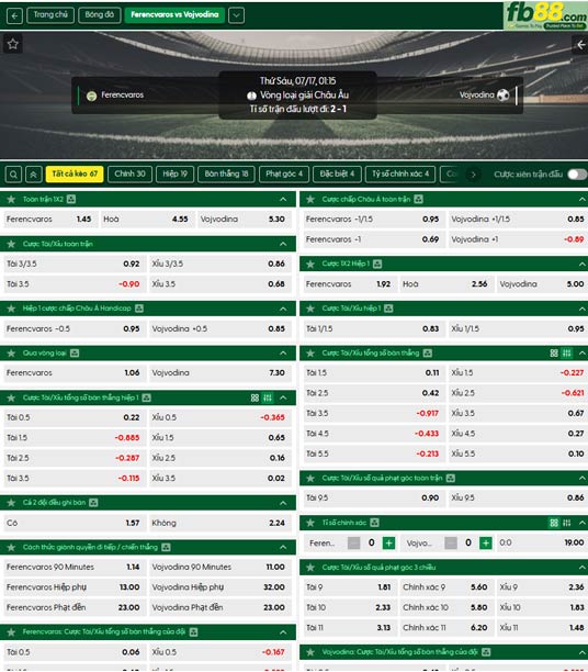 fb88-ty-le-tran-dau-Ferencvaros-vs-Vojvodina-17-07-2026