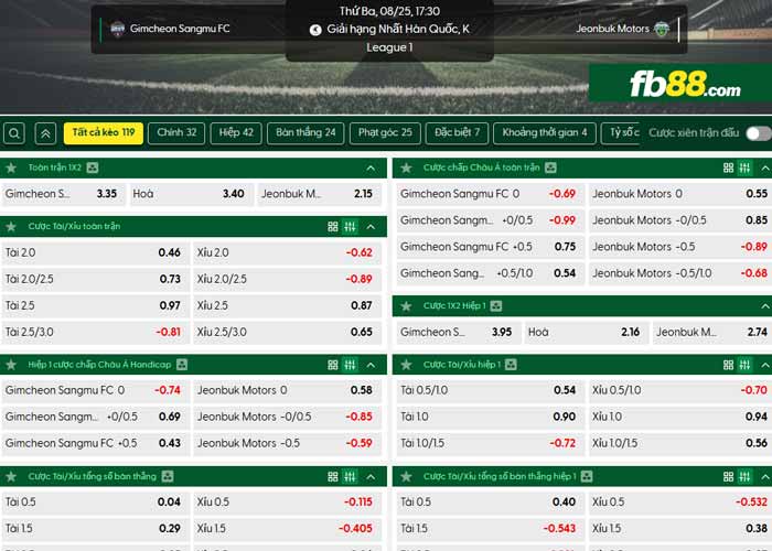 fb88-chi tiết kèo trận đấu Gimcheon Sangmu vs Jeonbuk