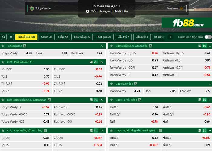 fb88-chi tiết kèo trận đấu Tokyo Verdy vs Kashiwa Reysol