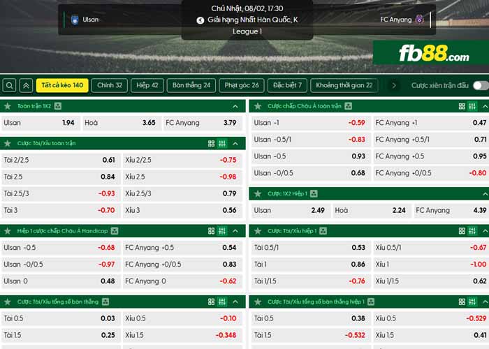 fb88-chi tiết kèo trận đấu Ulsan vs Anyang