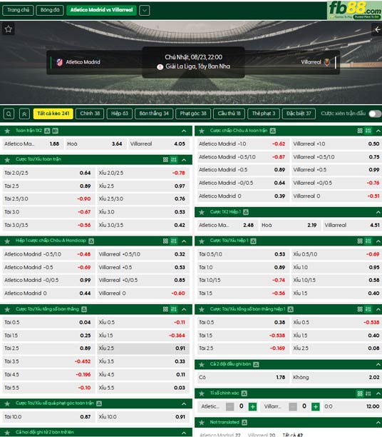 fb88-thong-so-tran-dau-Atletico-Madrid-vs-Villarreal-23-08-2026