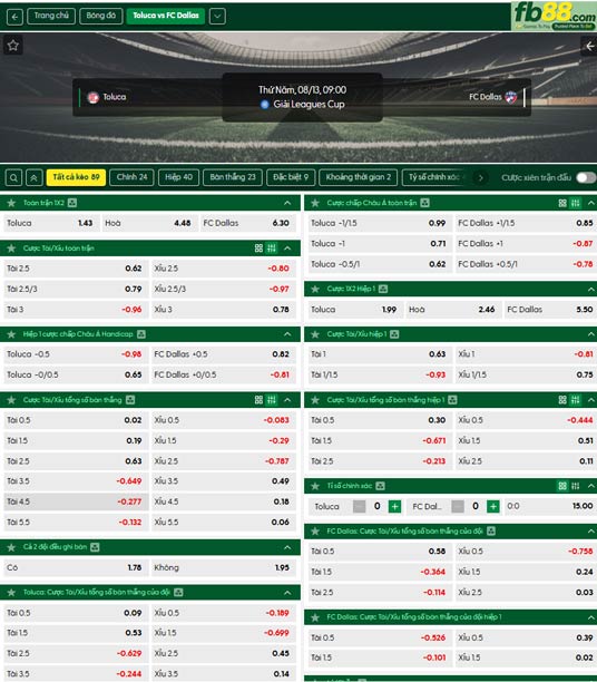 fb88-ty-le-tran-dau-Toluca-vs-Dallas-13-08-2026