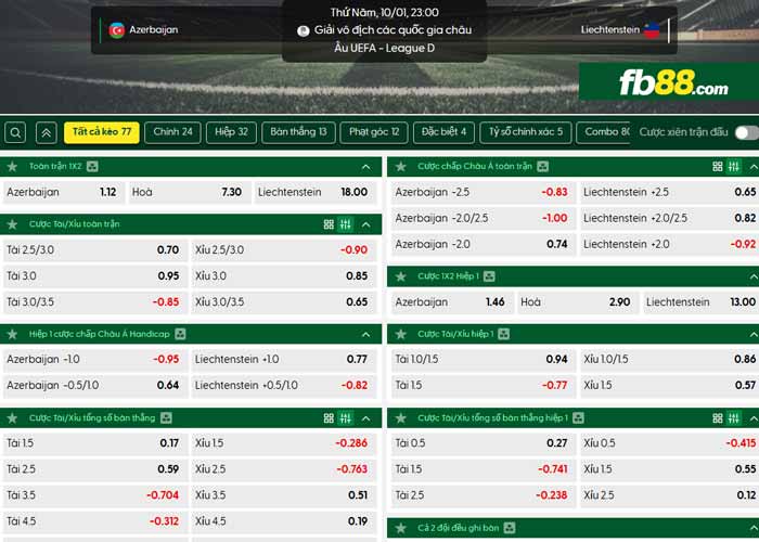 fb88-chi tiết kèo trận đấu Azerbaijan vs Liechtenstein