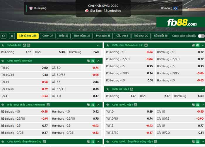 fb88-chi tiết kèo trận đấu Leipzig vs Hamburger