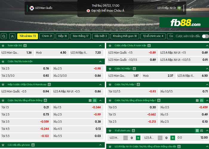 fb88-chi tiết kèo trận đấu U23 Hàn Quốc vs U23 Saudi Arabia