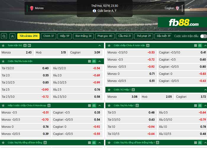 fb88-chi tiết kèo trận đấu AC Monza vs Cagliari