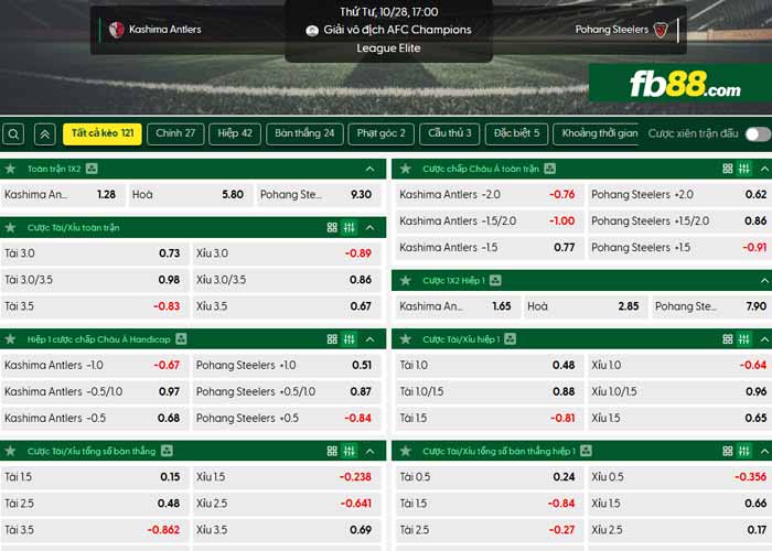fb88-chi tiết kèo trận đấu Kashima Antlers vs Pohang