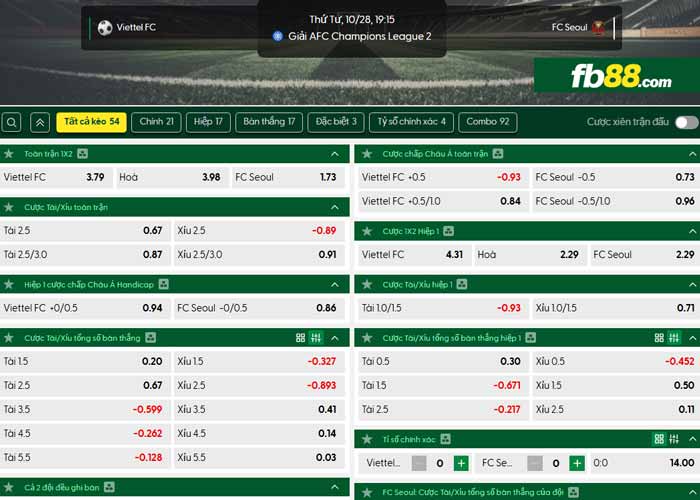 fb88-chi tiết kèo trận đấu Thể Công Viettel vs Seoul
